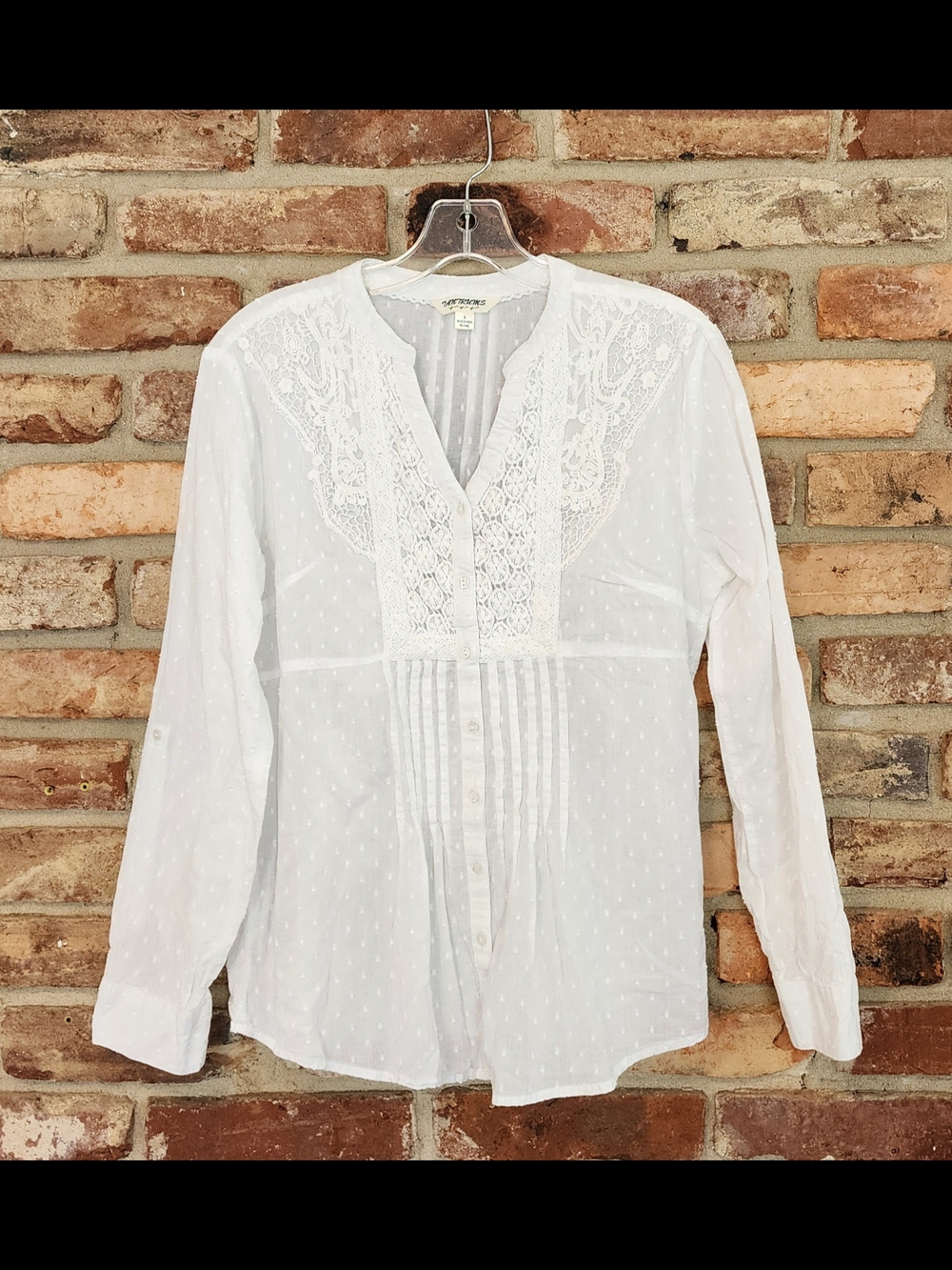 Tantrums White Lace-Trim Button Front Blouse Size Small